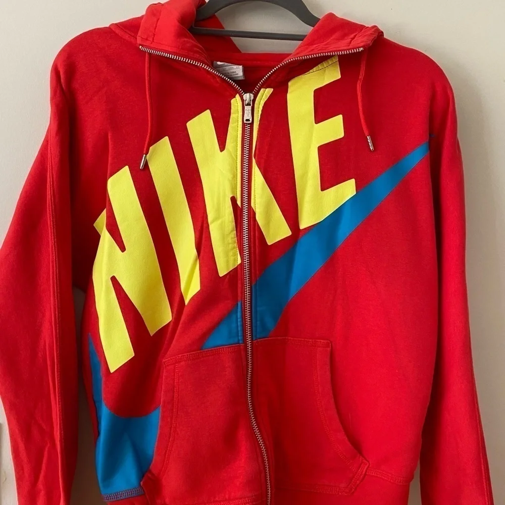 Nike Pink Yellow Neon Front Logo Zipper Sweater Sports Wear Hoodie